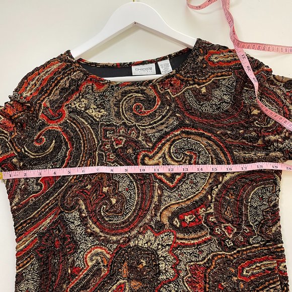 CHICOS Travelers Womens 1/M/8 Scroll Print Multicolor Long Sleeve Top Blouse - Picture 7 of 9